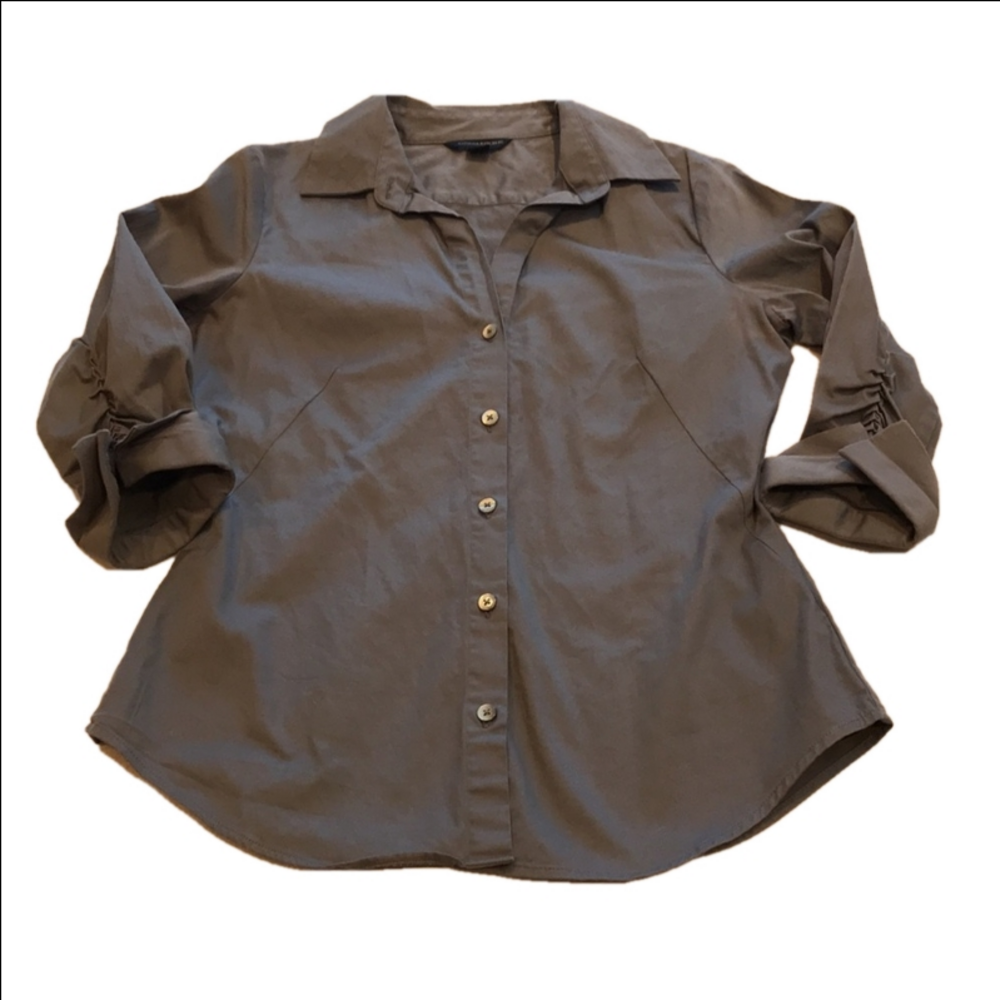 Banana Republic Grey Tailored Crisp Cotton Button Up Dress Shirt Women's S - Picture 11 of 16
